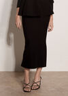 Ribbed Knit Midi Pencil Skirt, Black, large