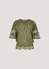 Embroidered Cotton Mesh Top, Khaki, large