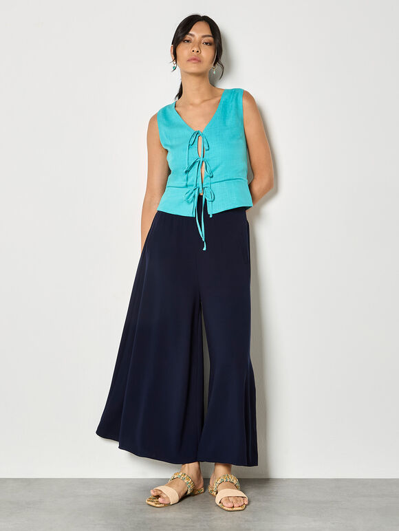 Fluid Wide-Leg Trousers, Navy, large