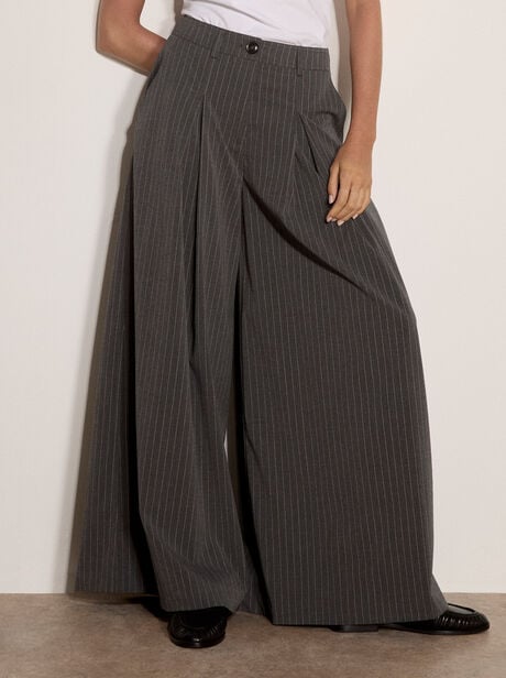Wide-Leg Pleat Pinstripe Trousers