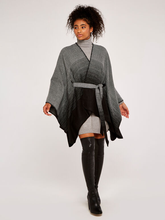 Herringbone Ombre Blacket Cape, Grey, large