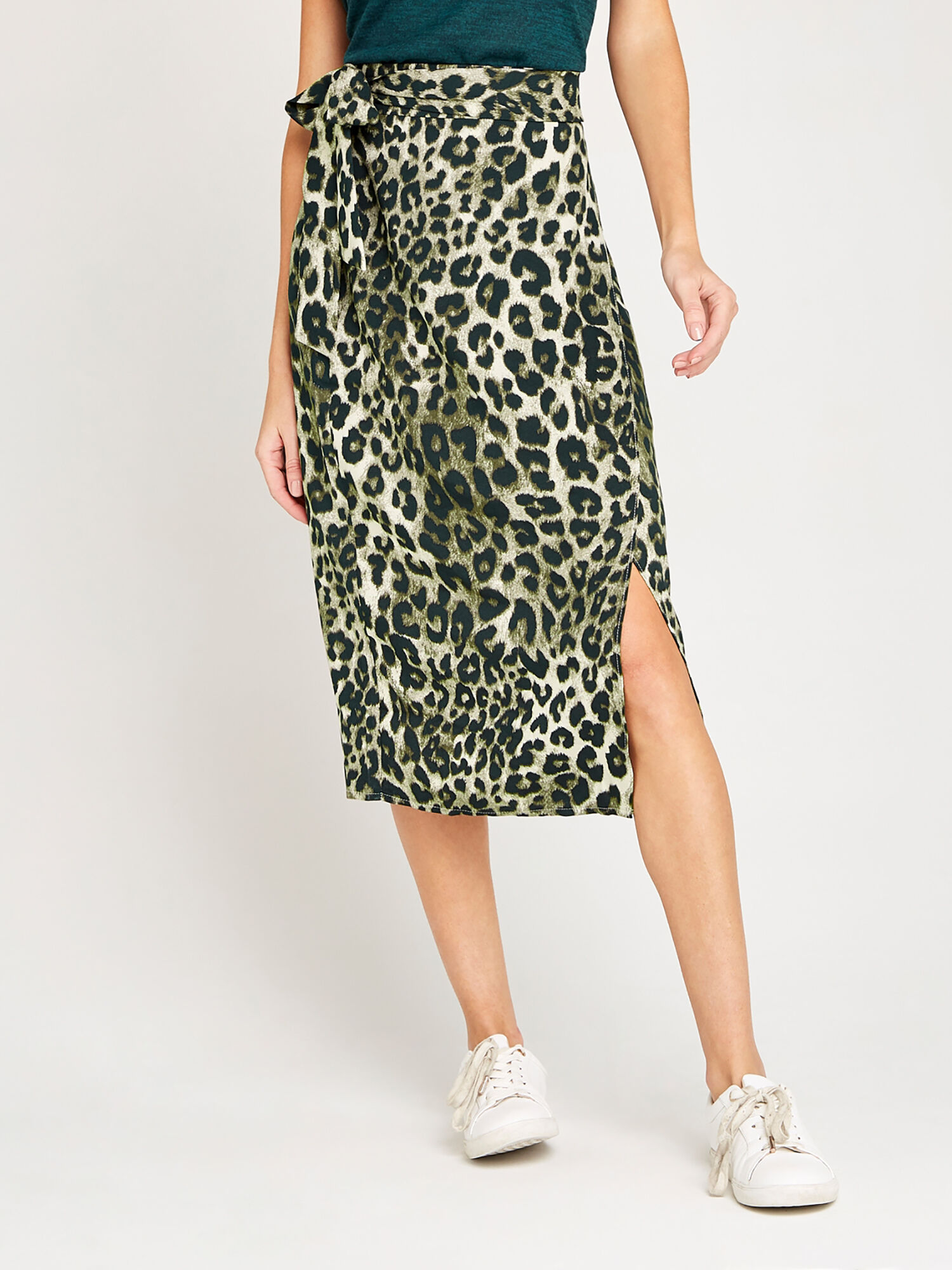 Stone Leopard Print Wrap Skirt Apricot Clothing