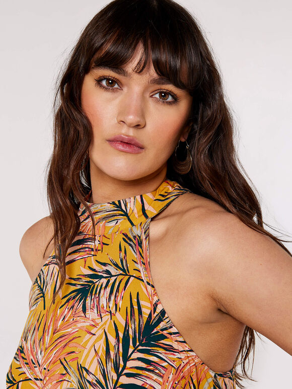 Tropical Halter Neck Top, Mustard, large