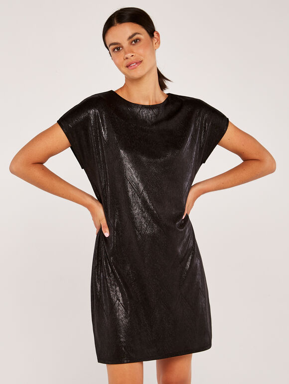 Chevron Foil T-Shirt Dress, Black, large