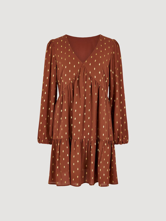 Gold Foil Mini Dress, Rust, large