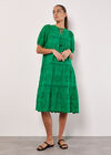 Cotton Broderie Tiered Midi Dress, Green, large