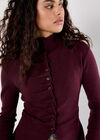 Button-Down Pleat Knit Top, Burgundy, large