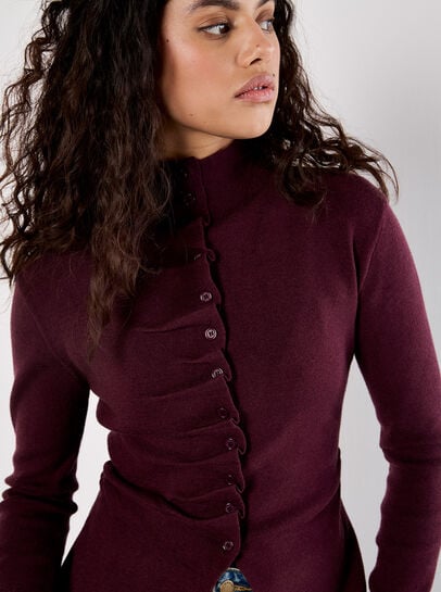 Button-Down Pleat Knit Top