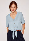 Button Tie Front Top, Blue, large