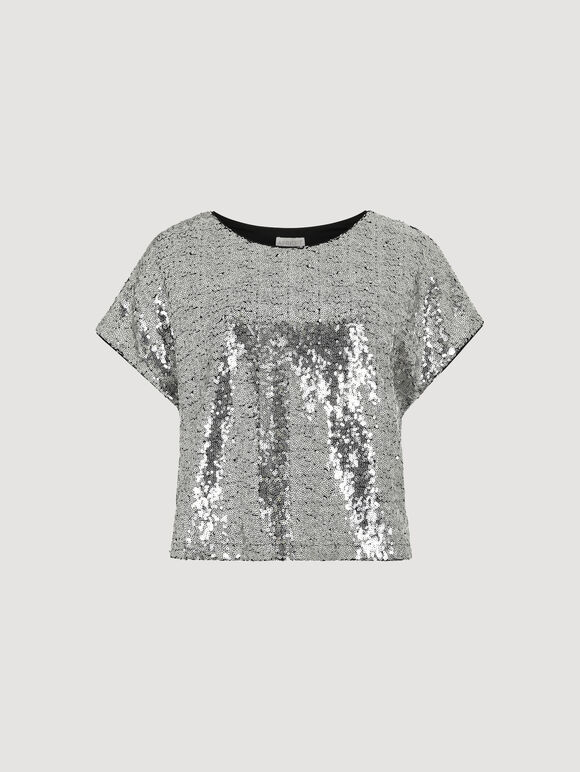 Sequin Crop T-Shirt, Dark Grey - Charcoal, large