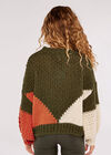 Colourblock Chunky Knit Jumper, Khaki, large