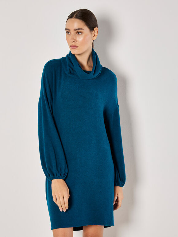 Soft Knit Mini Dress, Teal, large