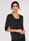 Metallic Sparkle Wrap Top, Black, large