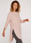Ribbed Curved Hem Top, Pink, large