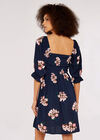 Graphic Floral Milkmaid Mini Dress, Navy, large