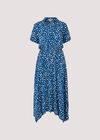 Painterly Dot Smocked Midi Dress, Blue, large