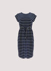 Stripe Drawstring Waist Mini Dress, Navy, large