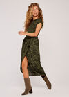Abstract Print Crepe Wrap Dress, Khaki, large