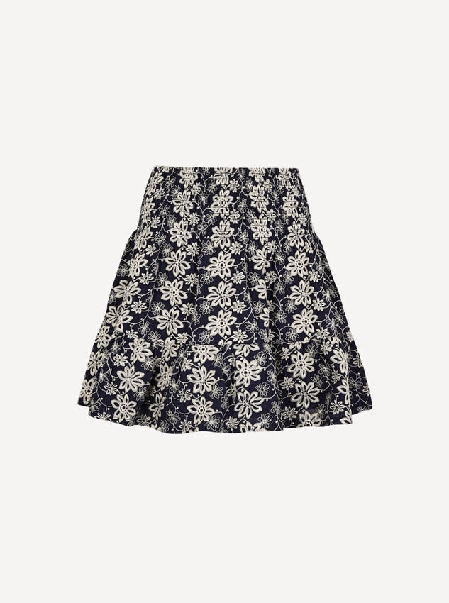 Floral Embroidered Mini Skirt, Navy, large