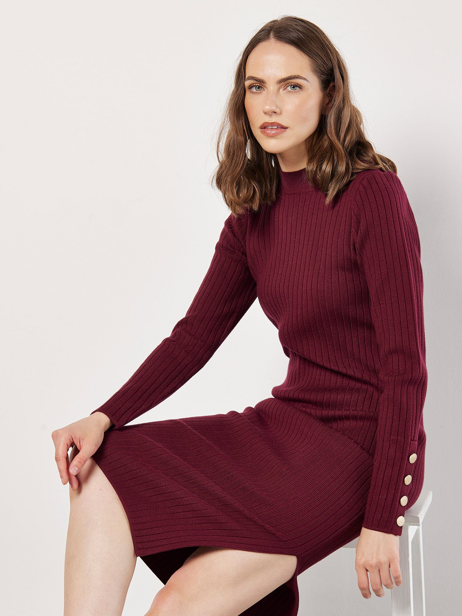 Jumbo rib roll neck midi dress top