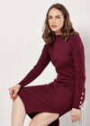 Ribbed Knit Gold Button Midi Dress, Burgundy, large