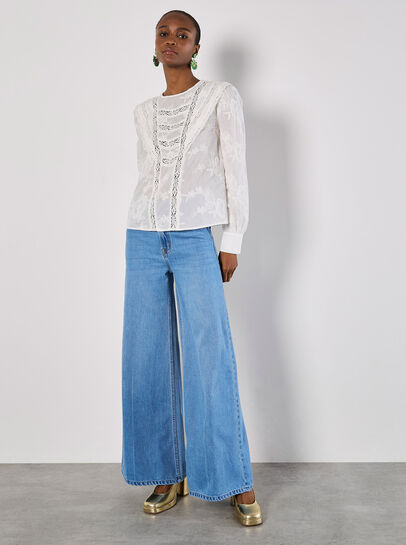 Cotton Embroidered Ruffle Shirt