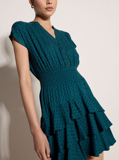 Geo Print Ruffle Mini Dress