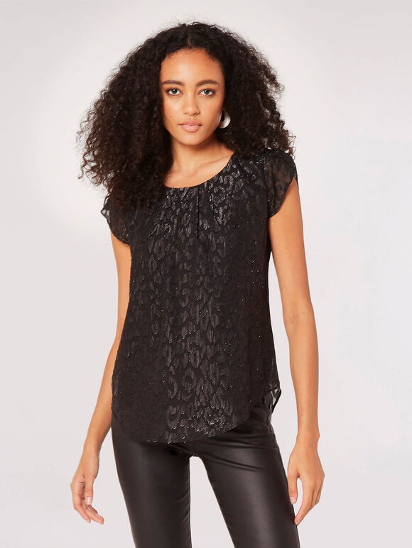 Animal Lurex Jacquard Top, Black, large