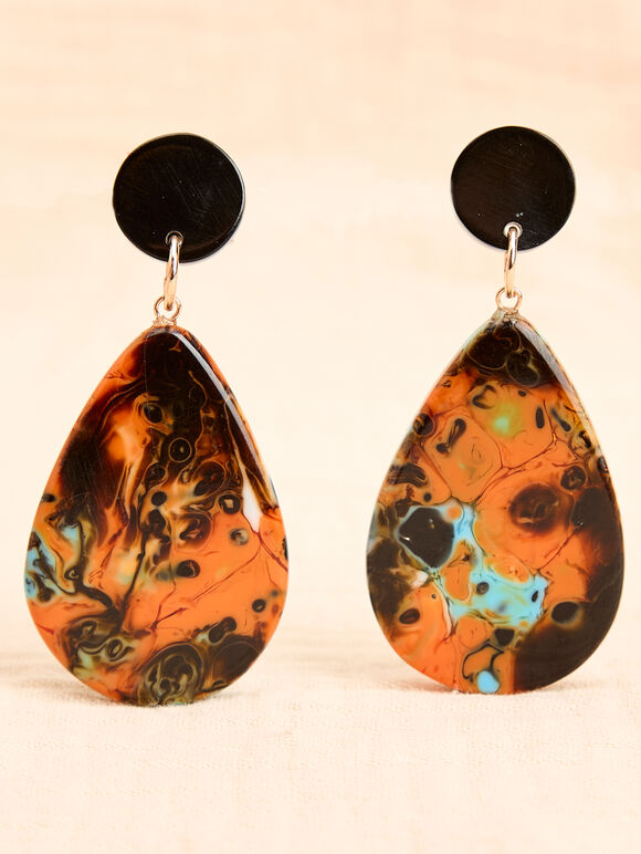 Acrylic Bead Marble Drop Earrings, Black, large