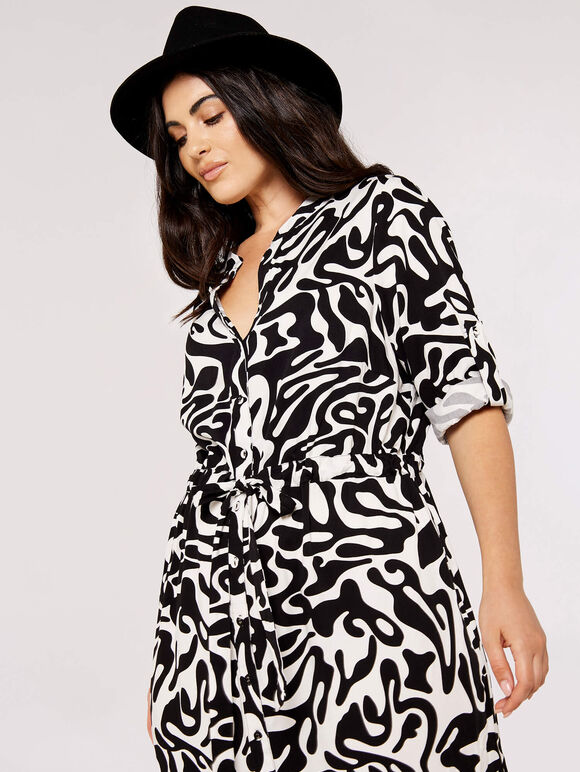 Curve Swirl Print Dress, Cream, large