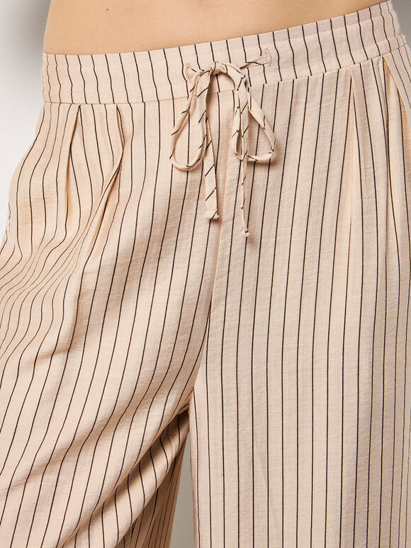 Pinstripe Wide-Leg Trousers, Stone, large
