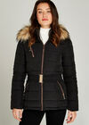 Removable Faux Fur Hood Puffer Jacket, Black, large