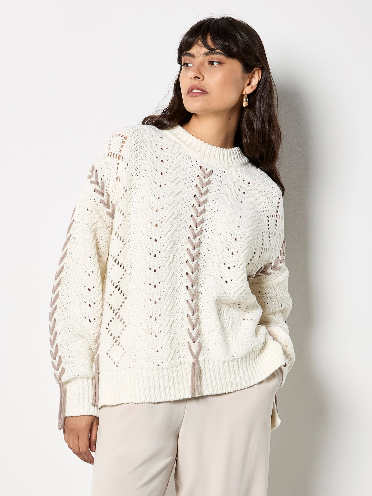 Pointelle Knit Lace Up Jumper | Apricot Clothing