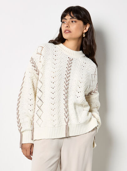 Pointelle Knit Lace Up Jumper