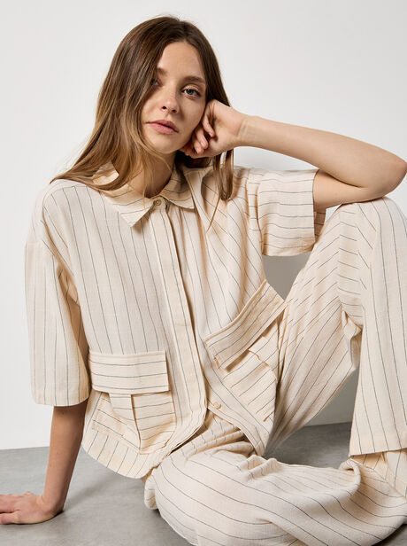 Pinstripe Linen Blend Shirt
