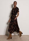 Leaf Print Shirt Midi Dress, Rust, large