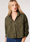 Cropped Corduroy Shacket, Khaki, large