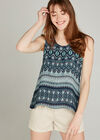 Navy Ikat Sleeveless Top, Navy, large