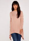 Longline Side Button Jumper, Pink, large