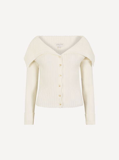 Wide Collar Ribbed Knit Cardigan