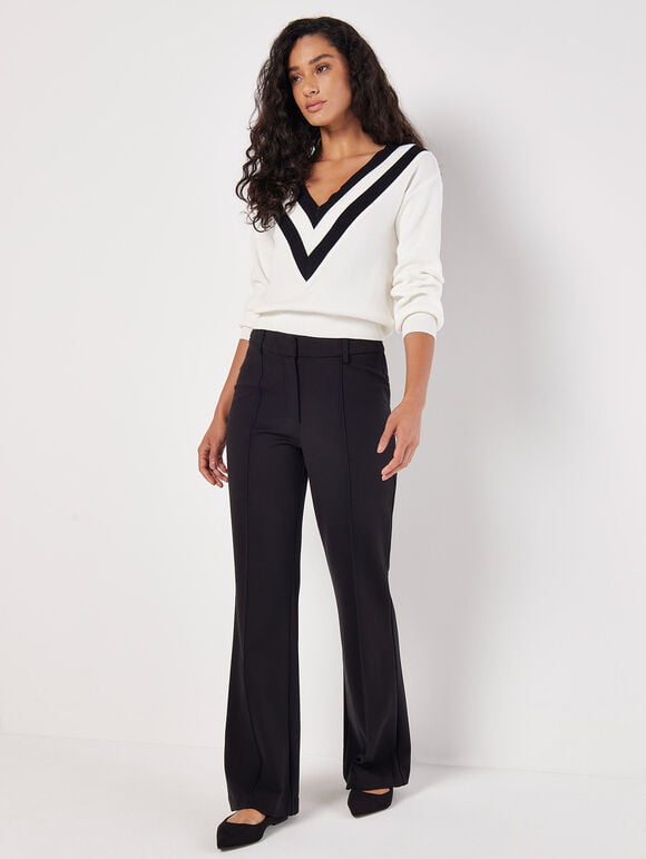 Ponte Seam Detail Straight Leg Trousers, Black, large