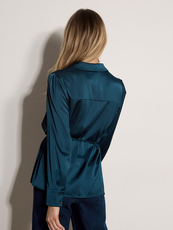 Soft Satin Shirt, Teal, large