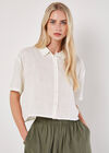Linen Blend Boxy Shirt, Cream, large