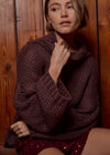 Chunky Knit Roll Neck Oversized Jumper, Brown, large