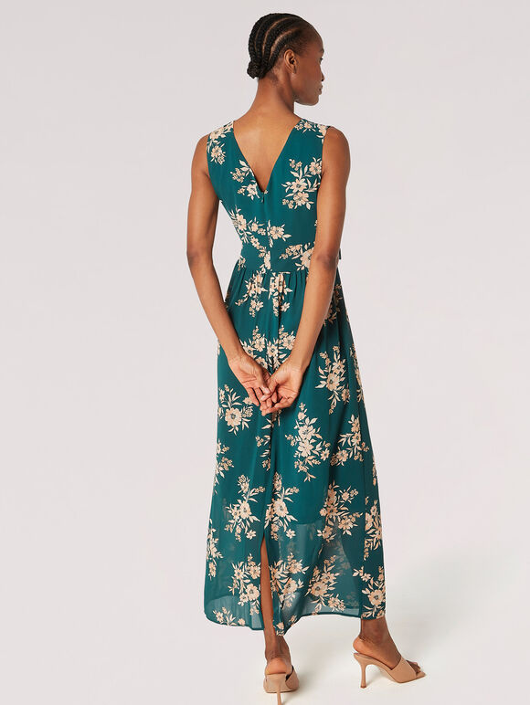 Robe longue en mousseline de soie Botanical Blooms, Vert, grand