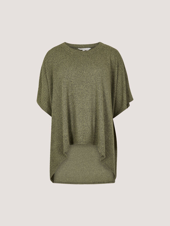 Waffle Knit Tunic Top, Khaki, large