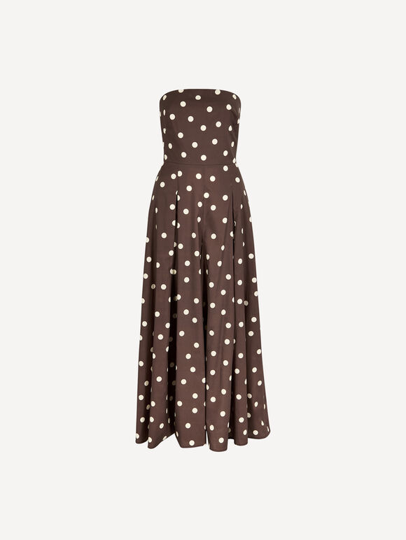 Polka Dot Bow Back Wide-Leg Jumpsuit, Brown, large