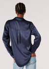 Oversized Satin Shirt, Navy, large