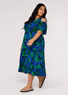 Curve Tropical Palm Midi Dress, Blue, large