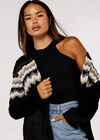 Metallic Chevron Fuzzy Cardigan, Black, large